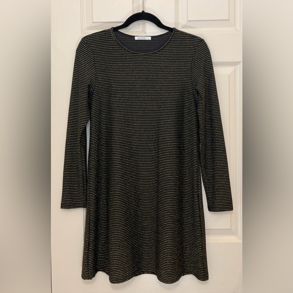 Antistar Striped Black and Gold Long Sleeve Dress. Made in Canada 🇨🇦 NWOT